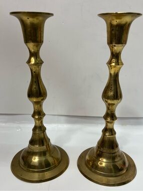ANTIQUE PAIR OF VINTAGE SOLID BRASS CANDLESTICKS-19Th CENTURY HANCRAFTED INDIA